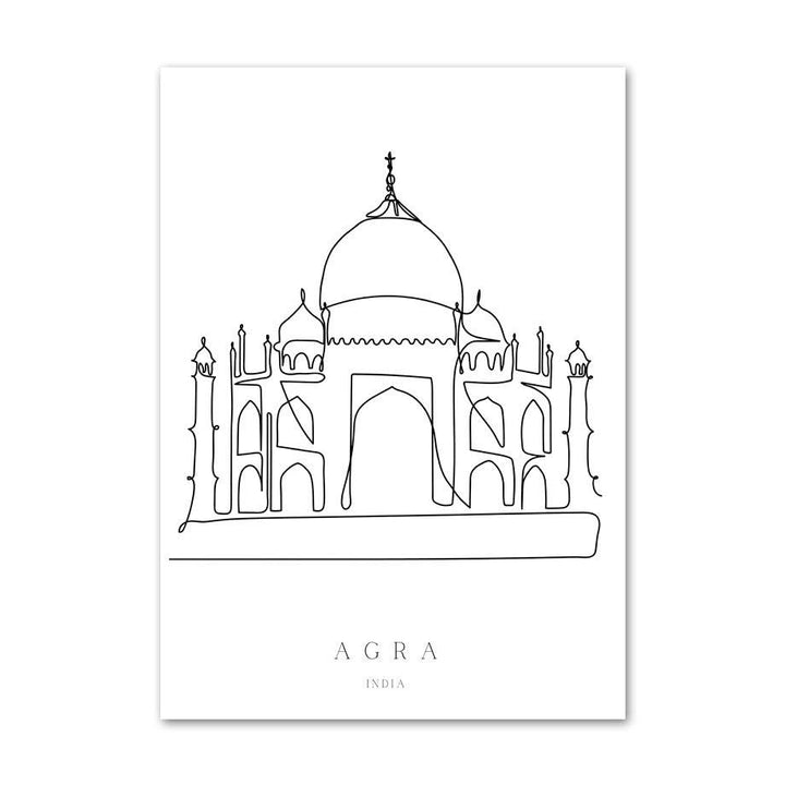 VibeCore Fine Line Cities Canvas Prints Option E: Agra India