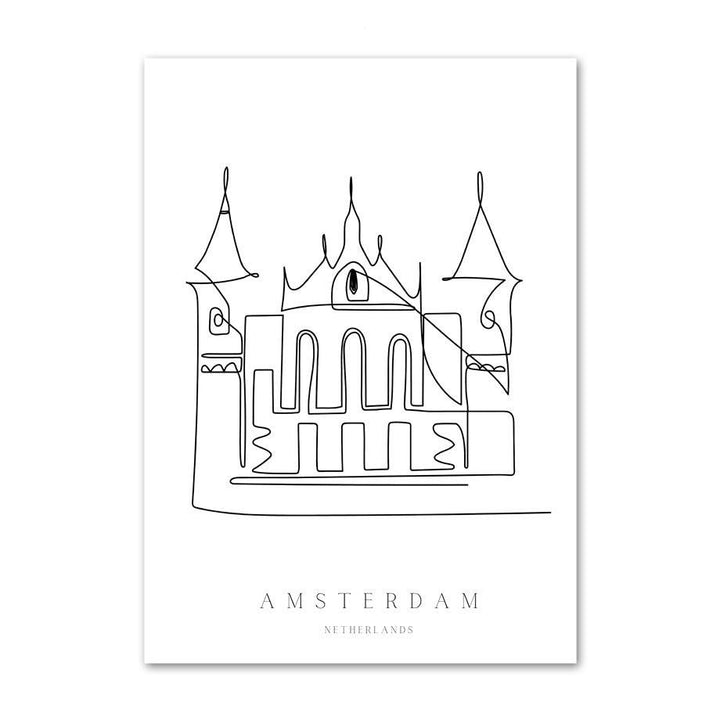 VibeCore Fine Line Cities Canvas Prints Option F: Amsterdam Netherlands