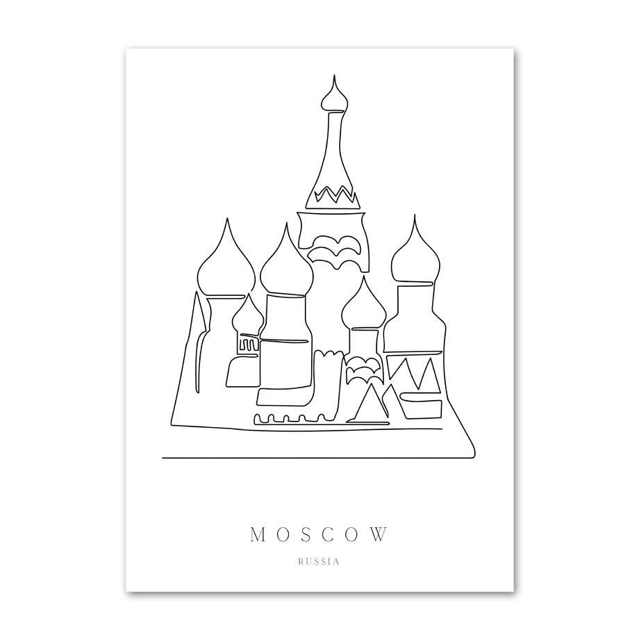 VibeCore Fine Line Cities Canvas Prints Option G: Moscow Russia