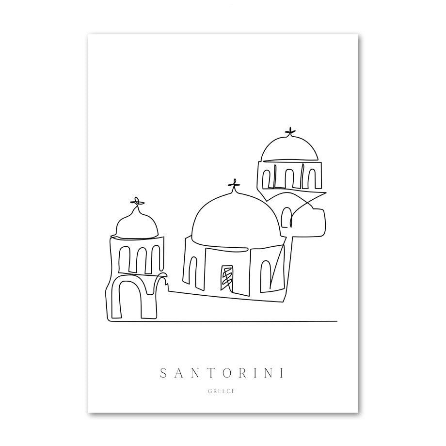 VibeCore Fine Line Cities Canvas Prints Option H: Santorini Greece