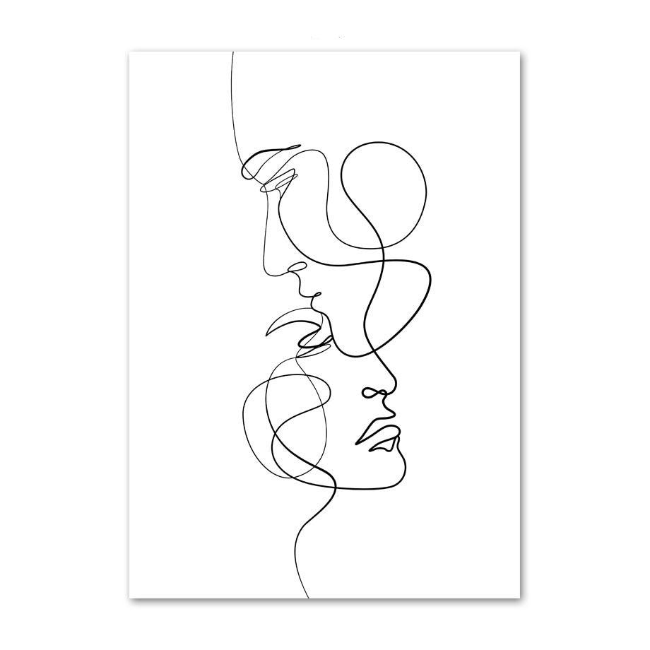 VibeCore Fine Lines Canvas Prints Option A: Abstract lines man and woman faces