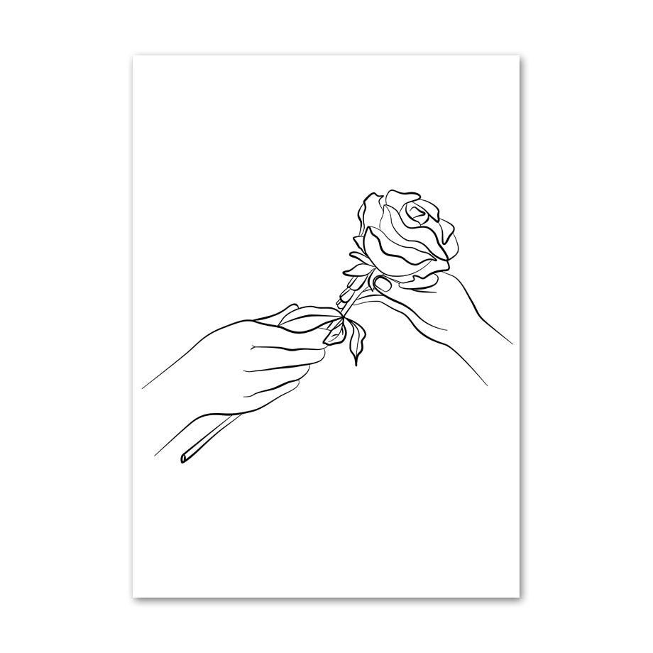 VibeCore Fine Lines Canvas Prints Option E: Handing a rose flower from one person to another