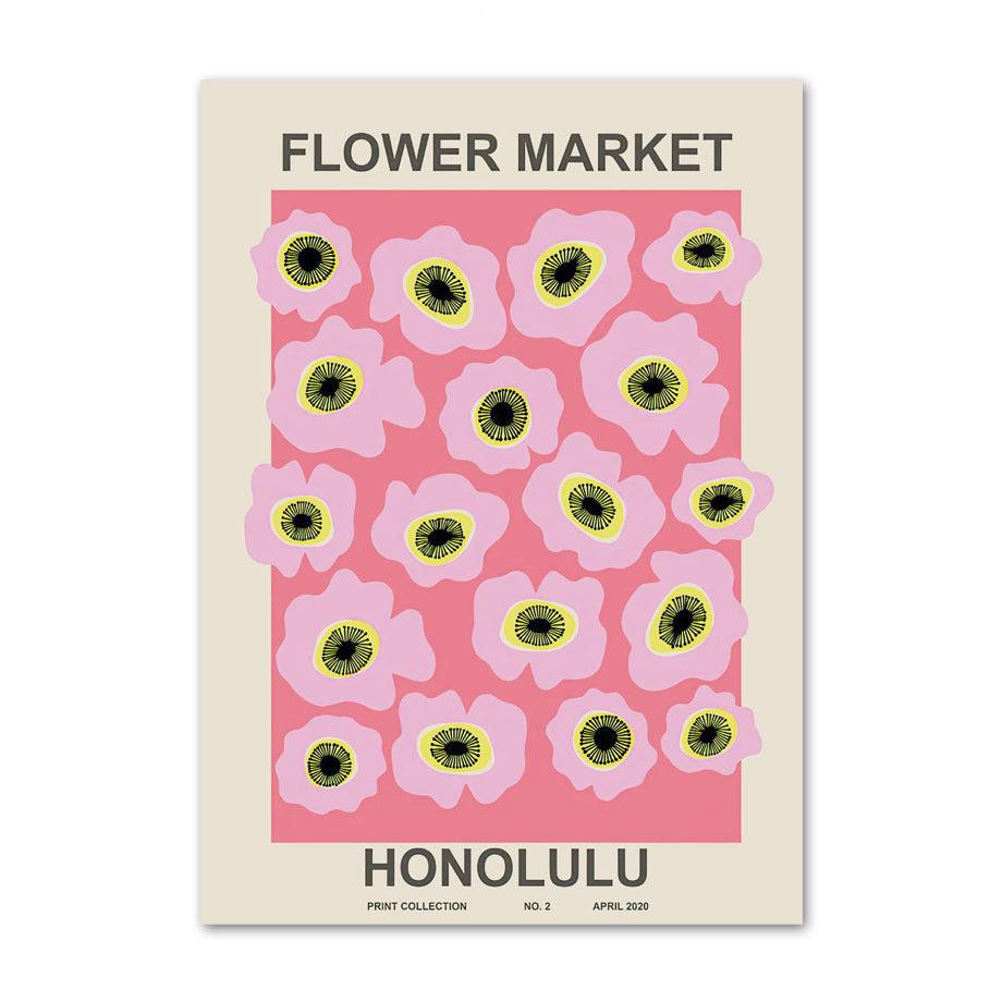 VibeCore Flower Market Around The World Canvas Prints Option D - Flower Market Honolulu Light Pink Flowers On Pink Background