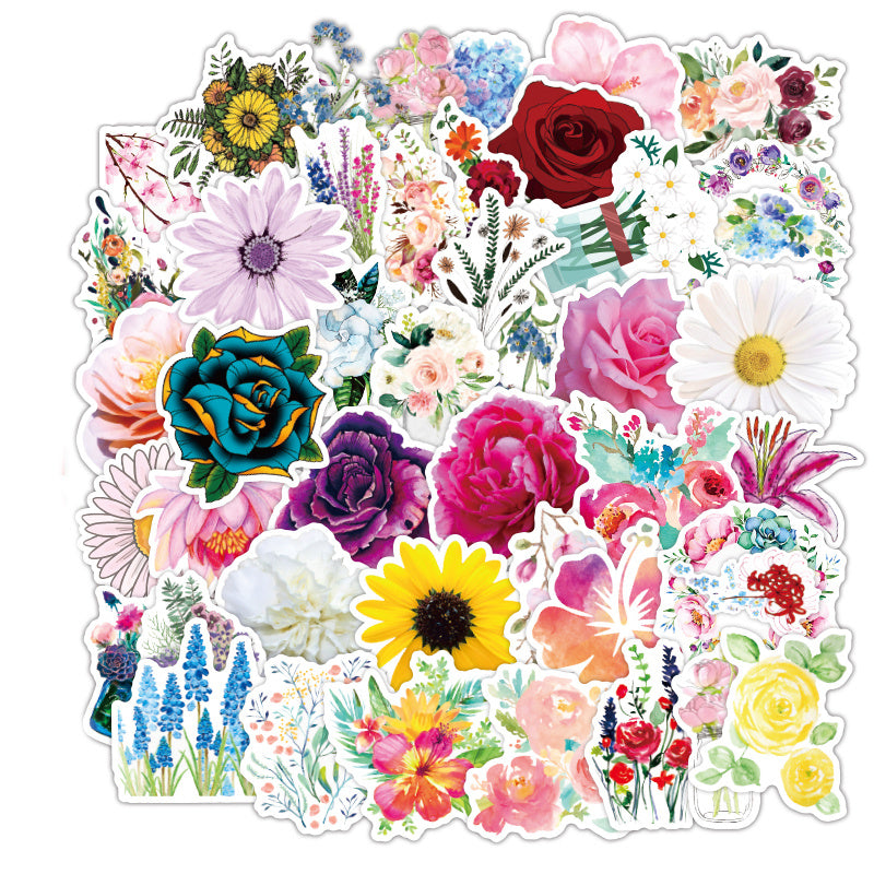 VibeCore Flowers Stickers Alternative Square Cluster with 50 vibrant, unique floral designs. Perfect for personalizing laptops, phones, water bottles, and accessories. Trendy, cute, and removable.
