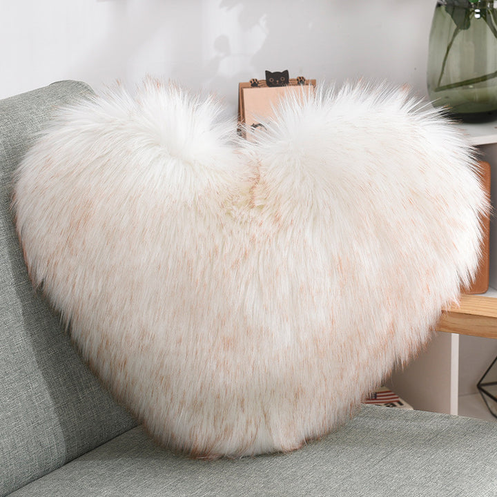 VibeCore Fluffy Heart Throw Pillow in brown tip – ultra-soft faux fur, heart-shaped design with a brown-tipped effect, perfect for adding warmth and charm to your space.