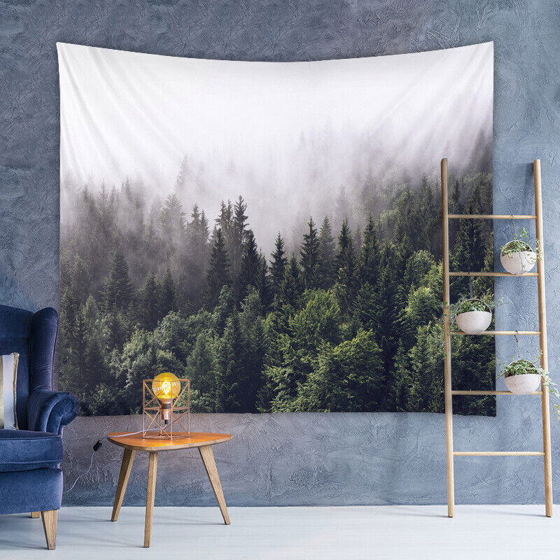 VibeCore Foggy Forest Tapestry Hanging In Living Room