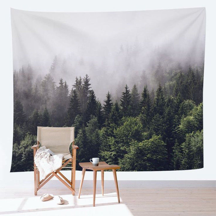 VibeCore Foggy Forest Tapestry On Wall