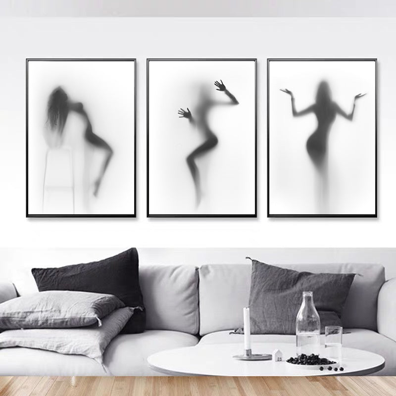 VibeCore Foggy Glass Woman Canvas Prints Framed On Wall In Living Room