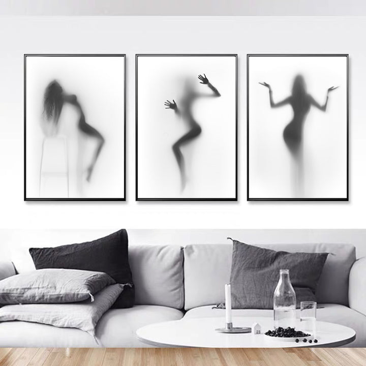 VibeCore Foggy Glass Woman Canvas Prints Framed On Wall In Living Room