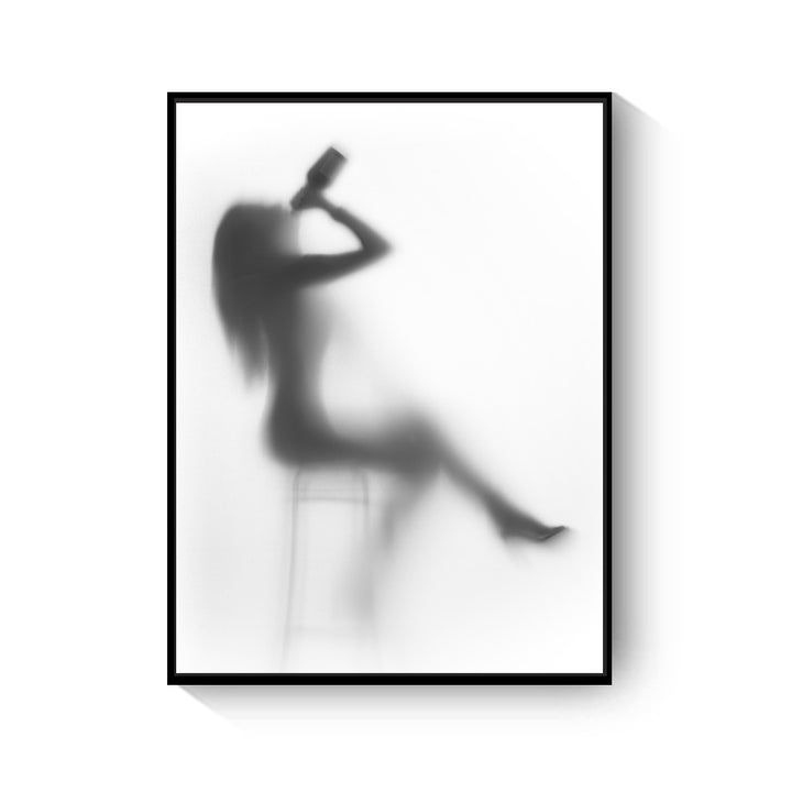 VibeCore Foggy Glass Woman Canvas Prints Option E: Sitting on chair drinking out of bottle