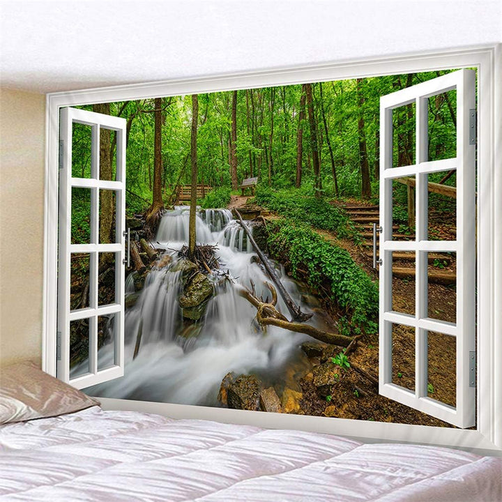 VibeCore Forest Getaway Outside Your Window Tapestry On Bedroom Wall