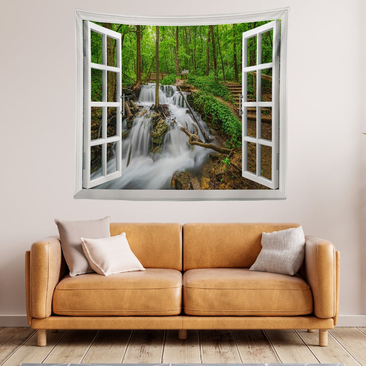 VibeCore Forest Getaway Outside Your Window Tapestry On Living Room Wall