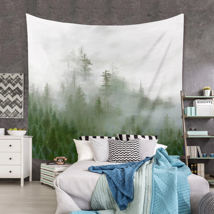 VibeCore Forest Mist Tapestry On Bedroom Wall