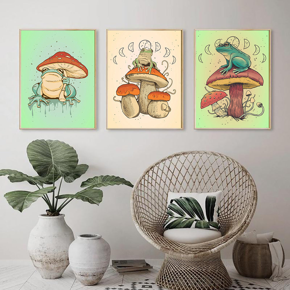 VibeCore Frog Mushroom Canvas Prints Option A C D Framed On Wall