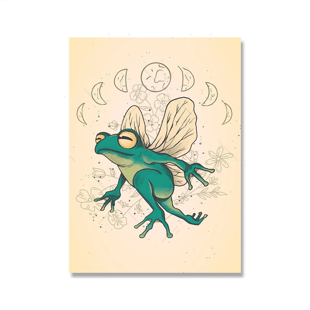 VibeCore Frog Mushroom Canvas Prints Option B: Frog with wings flying under moon phases