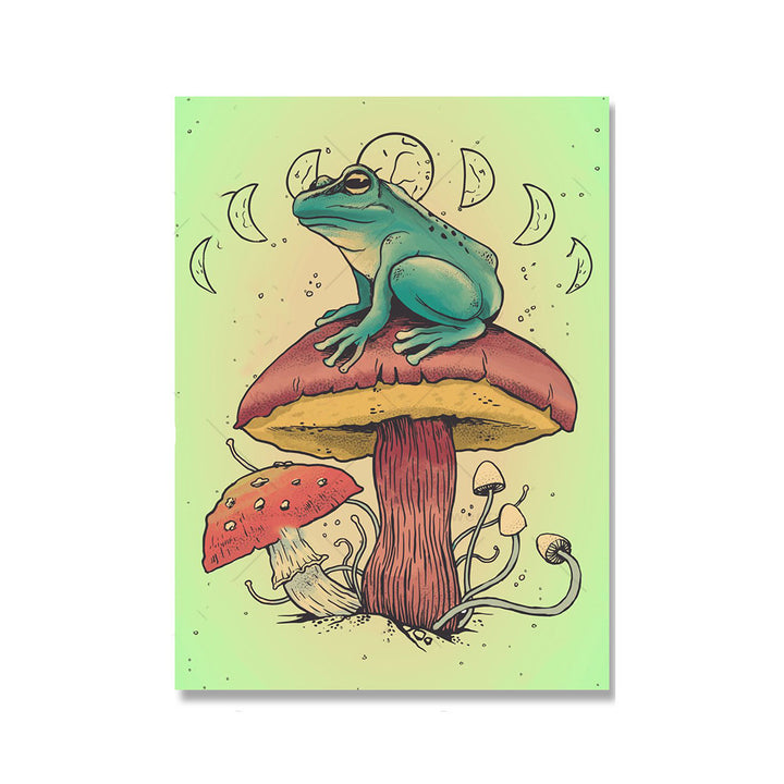 VibeCore Frog Mushroom Canvas Prints Option C: Frog sitting on mushroom under moon phases