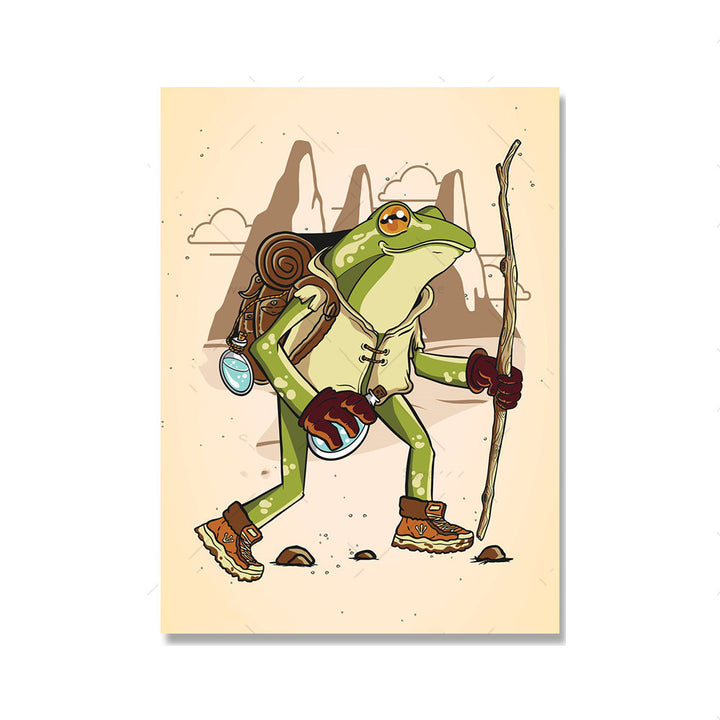 VibeCore Frog Mushroom Canvas Prints Option E: Frog hiking with mountains in the background