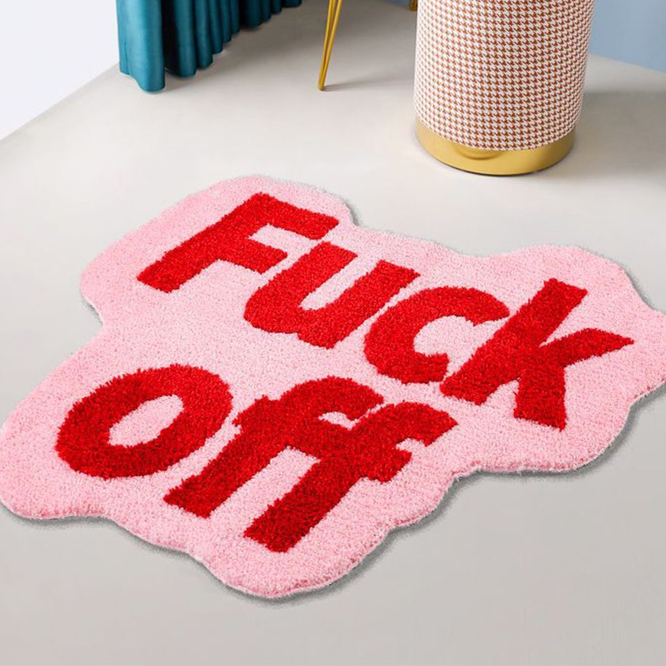 VibeCore "Fuck Off" Accent Rug featuring a bold, unapologetic design that adds edgy humor to any room. The plush texture and non-slip backing make it both comfortable and functional for high-traffic spaces.