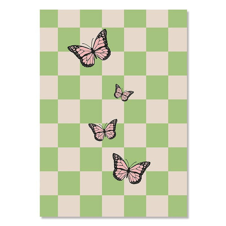 VibeCore Funky Aesthetic Canvas Prints Option E With Green Grid and Butterflies Overtop