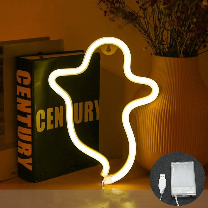 VibeCore Ghost Neon Light in warm white, softly glowing with a playful and spooky ambiance