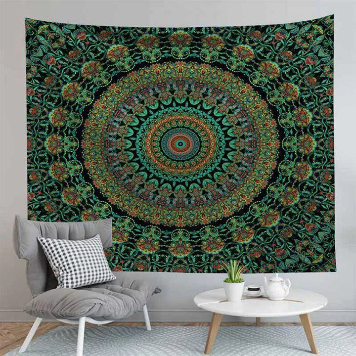 VibeCore Green Mandala Tapestry In Living Room