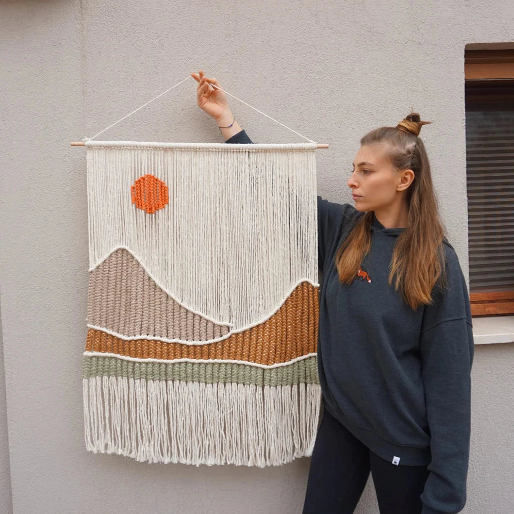 VibeCore Handmade Sunset Macrame Option A Being Held Up