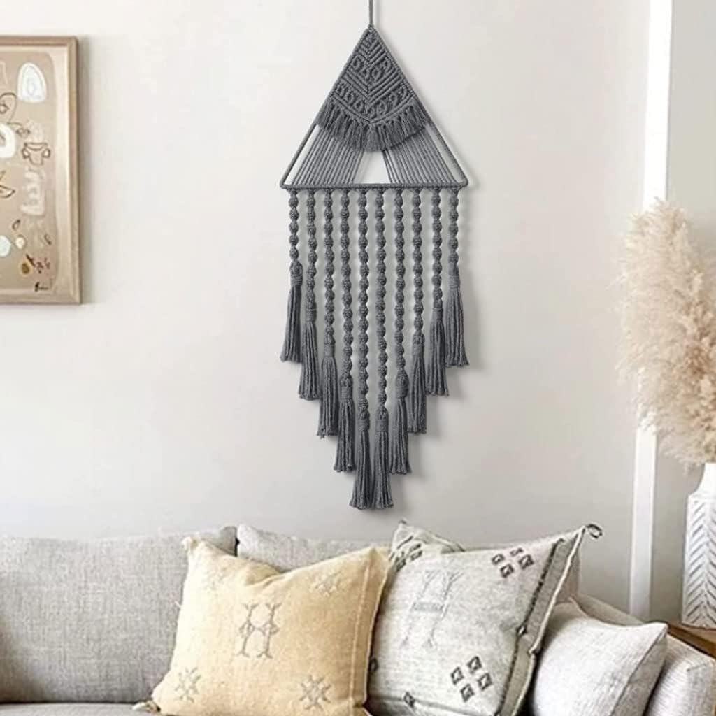 VibeCore Handmade Triangle Macrame Gray On Wall