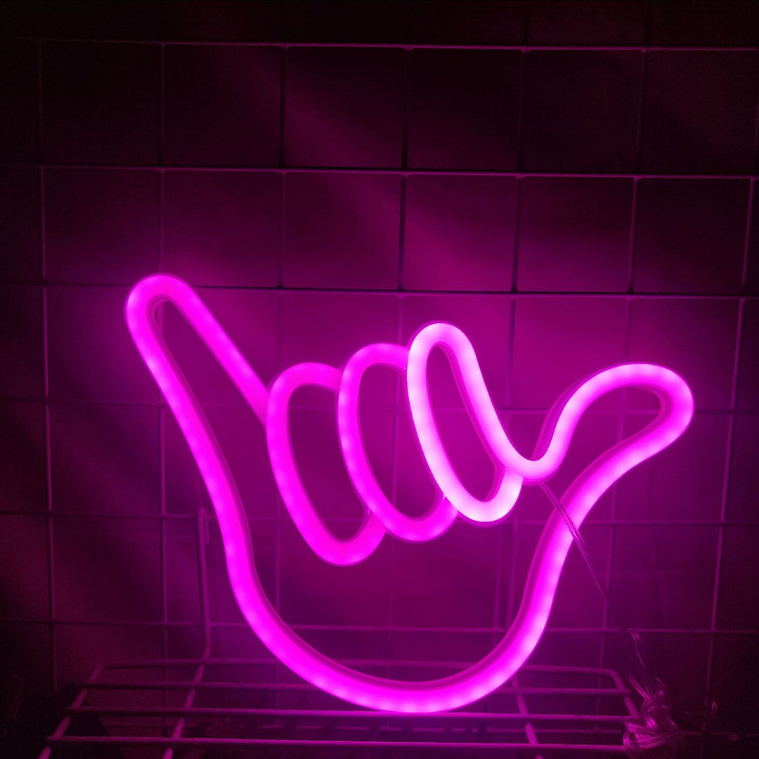 Aesthetic VibeCore Hang Loose Neon Light in pink, USB-powered LED sign for trendy bedroom, dorm, or lounge decor, adding a cool, laid-back glow to enhance your space with a relaxed, beachy vibe.