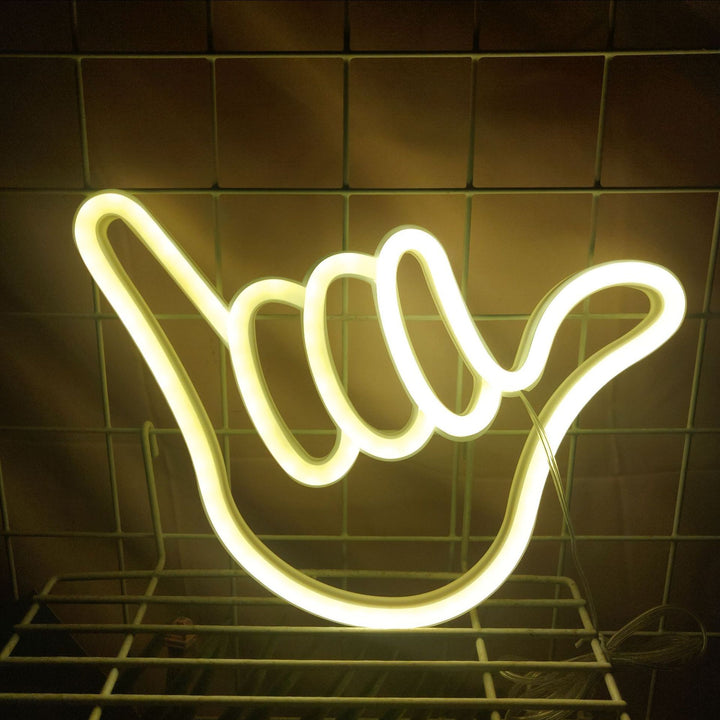 Aesthetic VibeCore Hang Loose Neon Light in warm white, USB-powered LED sign for trendy bedroom, dorm, or lounge decor, adding a cool, laid-back glow to enhance your space with a relaxed, beachy vibe.