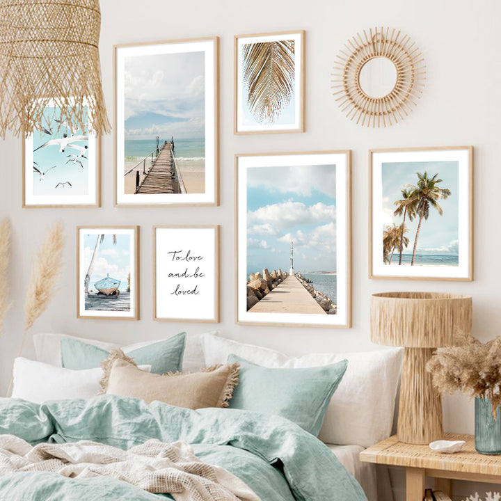 VibeCore Happy Day Canvas Prints Framed On Wall Above Bed