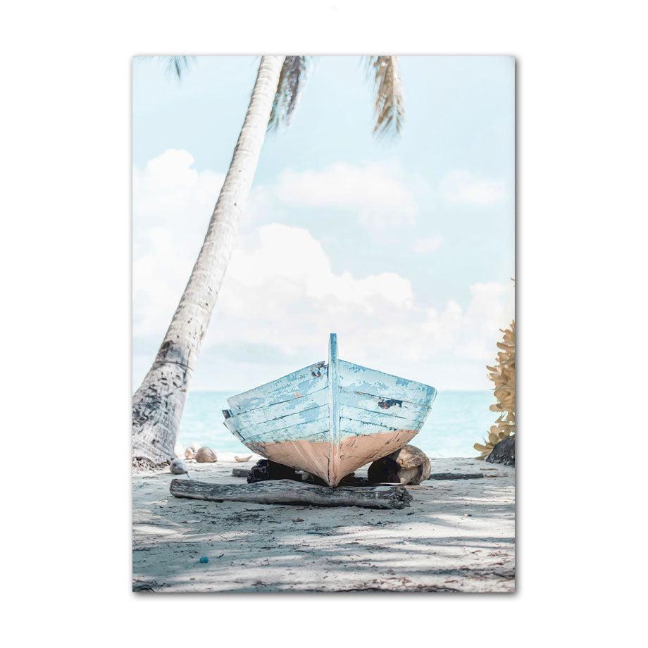 VibeCore Happy Day Canvas Prints Option C: Wooden boat on a beach