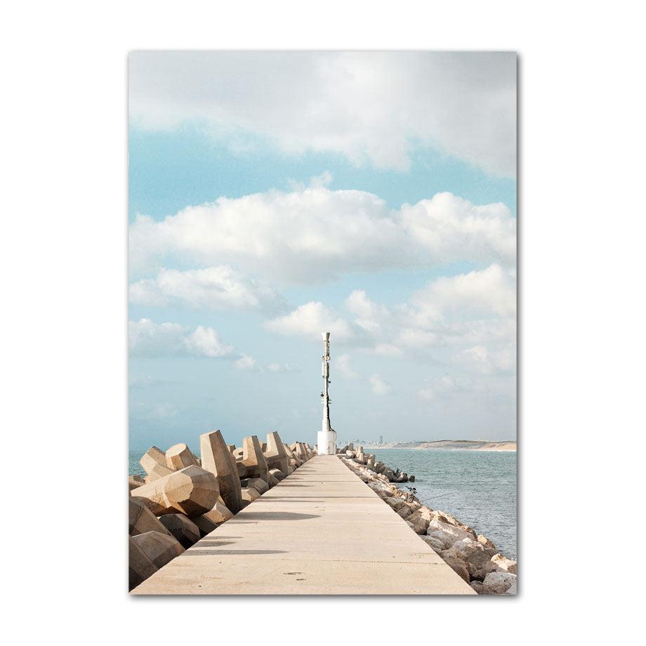 VibeCore Happy Day Canvas Prints Option F: Pier on ocean with cloudy sky