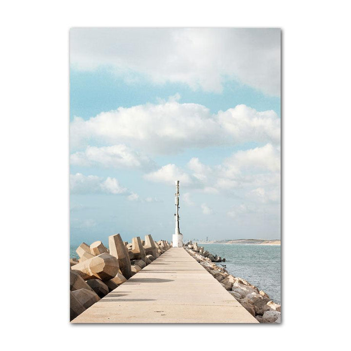 VibeCore Happy Day Canvas Prints Option F: Pier on ocean with cloudy sky