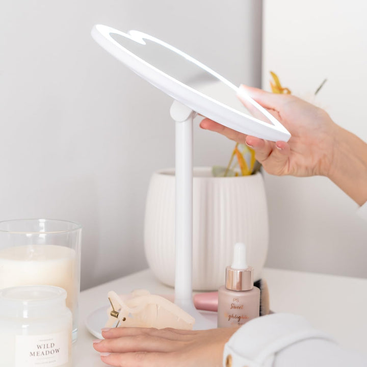 VibeCore Heart LED Makeup Mirror White Tilting Feature