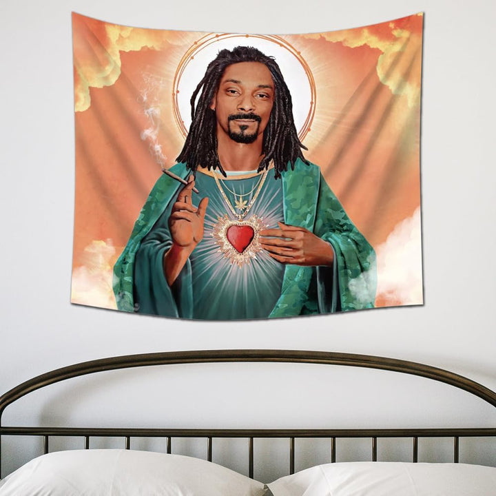 VibeCore Heavenly Snoop Dogg Tapestry Behind Bed On Wall