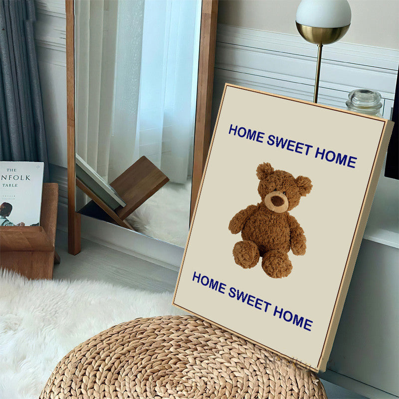 VibeCore Home Sweet Home Teddy Canvas Print Framed Resting On floor In room