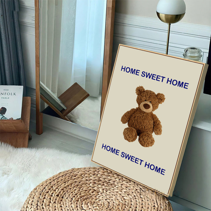 VibeCore Home Sweet Home Teddy Canvas Print Framed Resting On floor In room