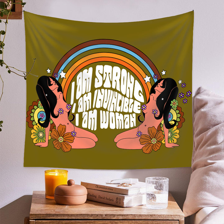 VibeCore I Am Woman Tapestry In Bedroom