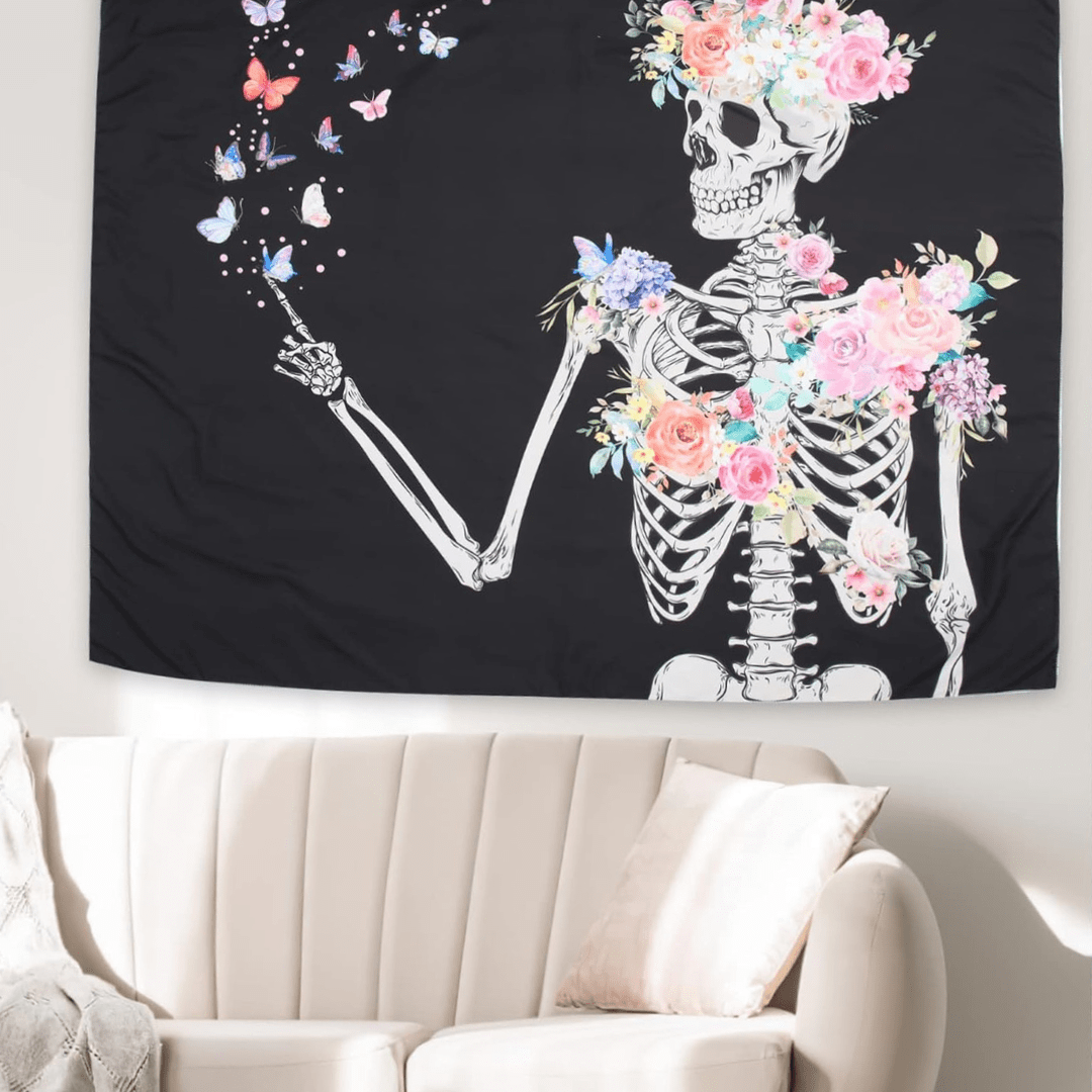 VibeCore Inside I Bloom Tapestry Hanging Above Couch