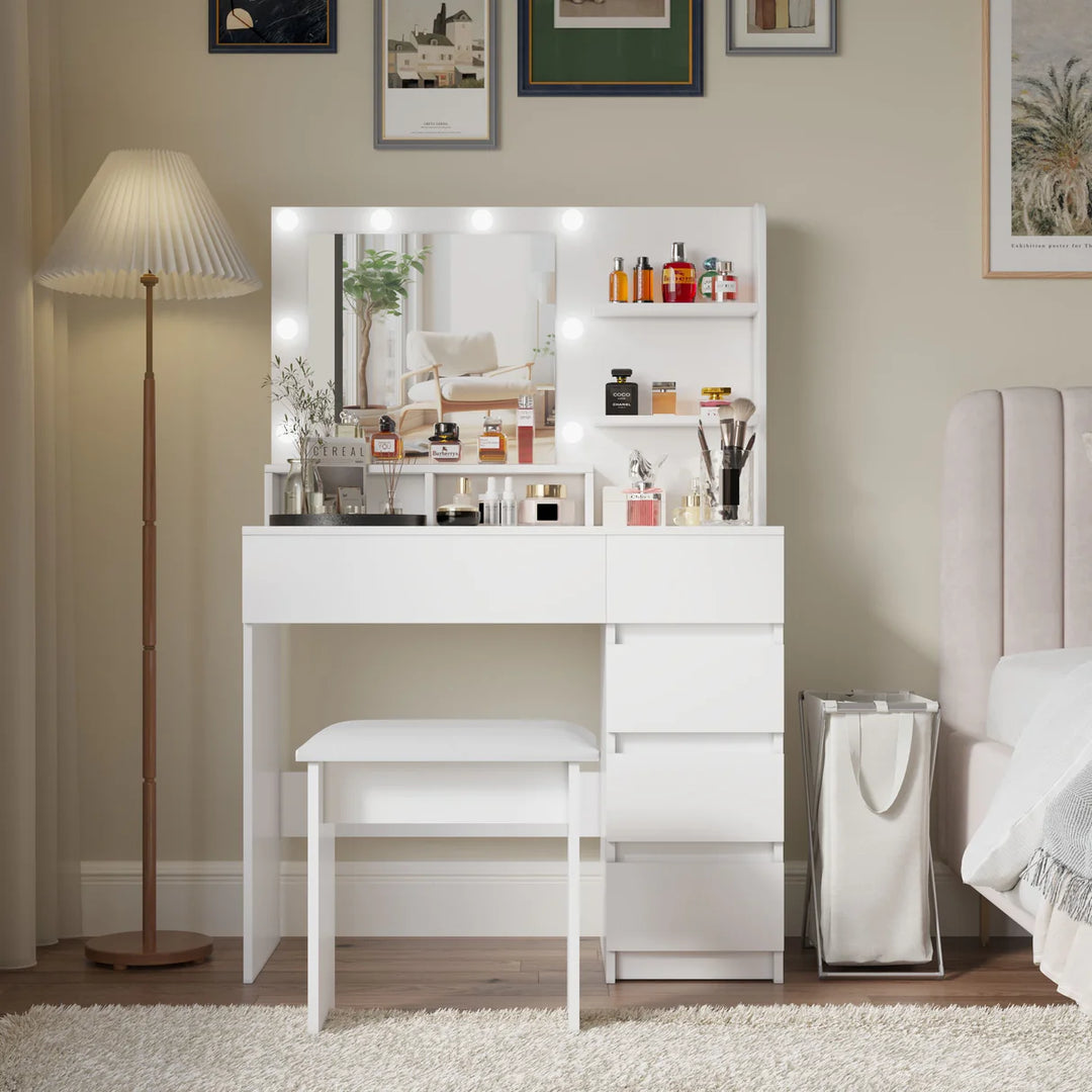 VibeCore JENNIFER Hollywood Lights Makeup Vanity + Stool