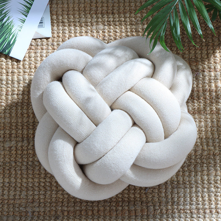 VibeCore Large Handmade Knot Throw Pillow in White, featuring a chunky, handmade knot design and ultra-soft texture, perfect for adding a modern and cozy vibe to your space.