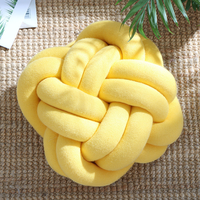 VibeCore Large Handmade Knot Throw Pillow in Yellow, featuring a bold, handmade knot design that brings a vibrant, cozy accent to your space with its ultra-soft texture.