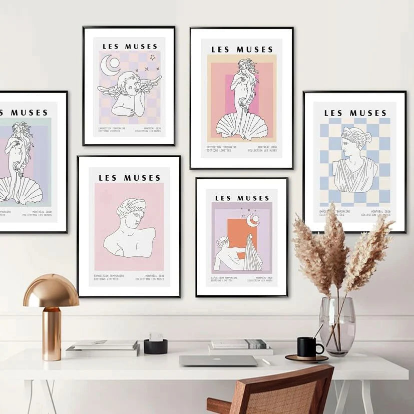 VibeCore Les Muses Canvas Prints Framed On Wall In Office Above Desk