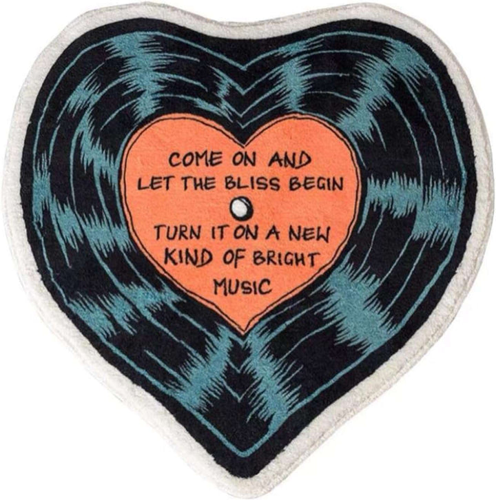 VibeCore "Let The Bliss Begin Accent Rug" product view, showcasing its soft texture and cartoon heart design, perfect for adding a modern touch to any room.