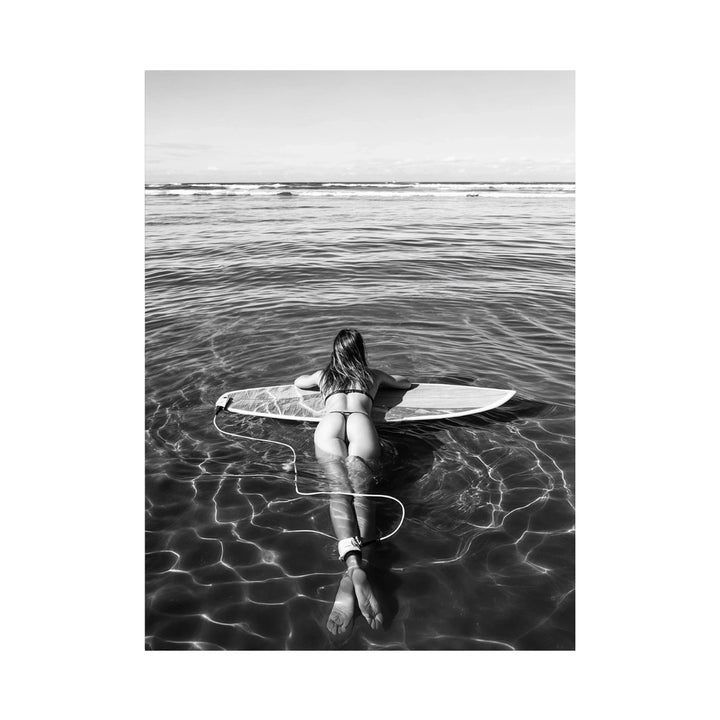 VibeCore Luxury Surf Canvas Prints Option G: Girl laying on surfboard with her back to the camera in water
