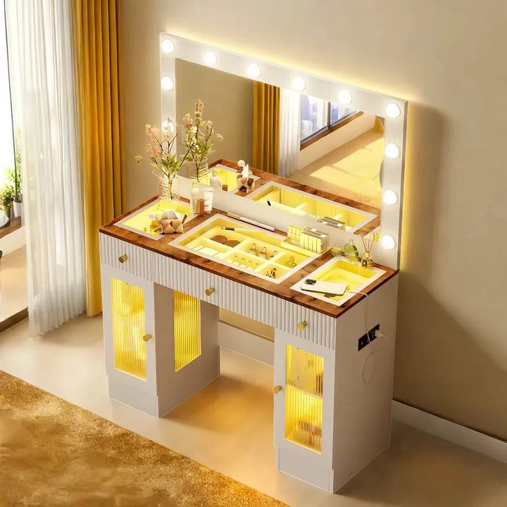 VibeCore MEGAN Hollywood Lights Makeup Vanity In Bedroom