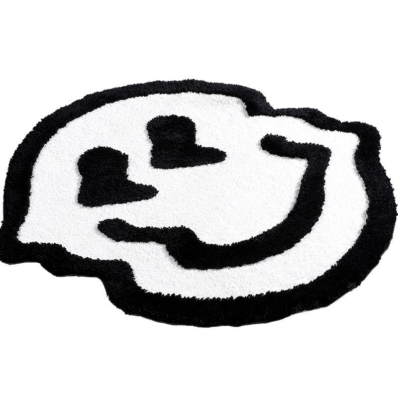 VibeCore Melting Smiley Accent Rug White Product View, showcasing a clean white background with a playful melting smiley face design, adding a touch of fun and comfort to any space with its soft texture and vibrant style.