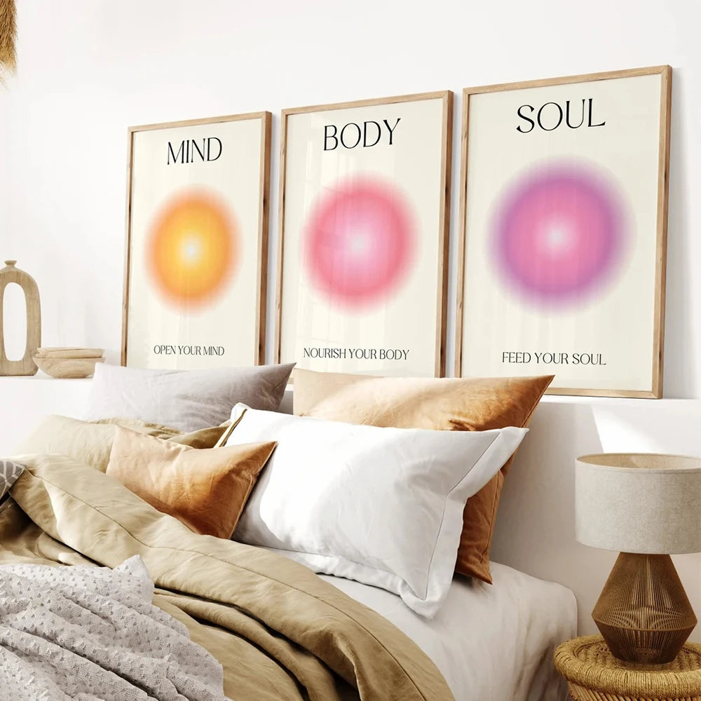 VibeCore Mind Body Soul Canvas Prints Framed In Bedroom