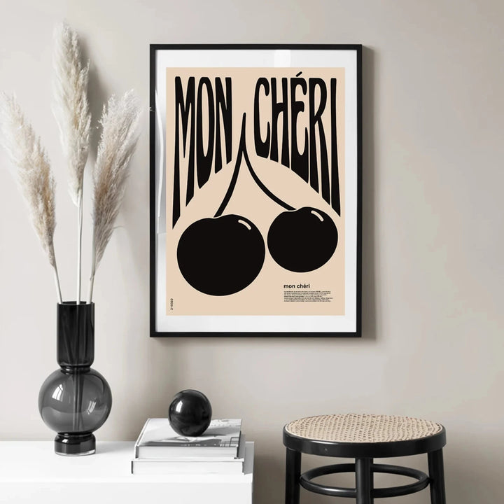 VibeCore Mon Cheri Cherry Canvas Print Black Framed In Black Frame