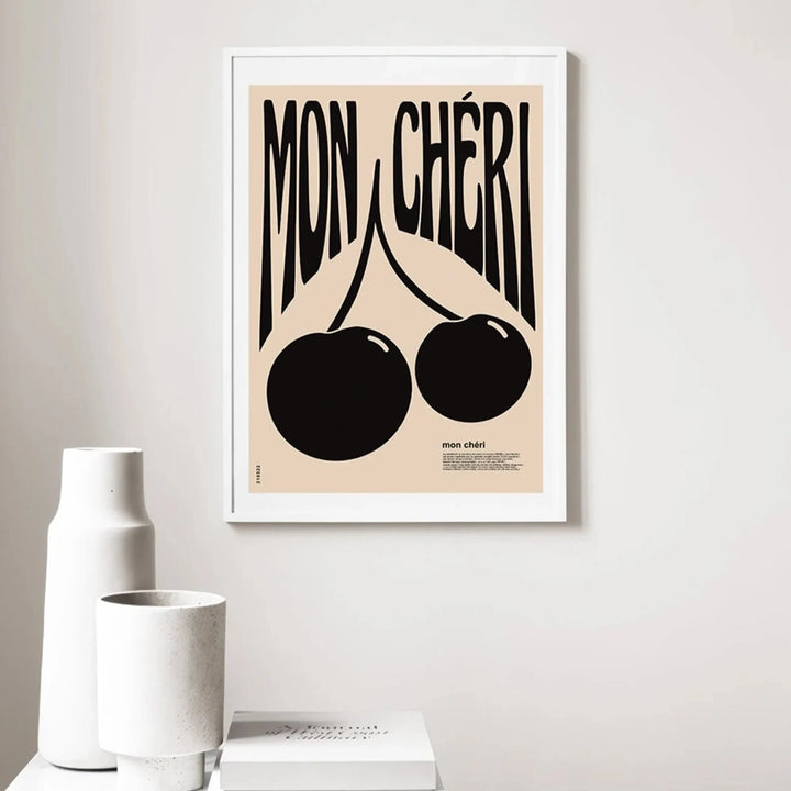 VibeCore Mon Cheri Cherry Canvas Print Black Framed In White Frame